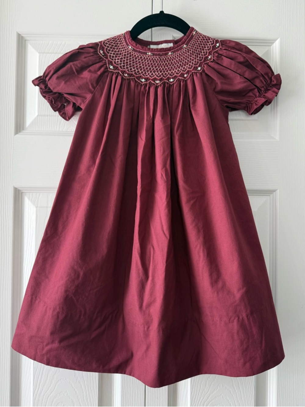 Rosalina Collection Smocked Bishop Dress 3T Burgundy Embroidered Holiday